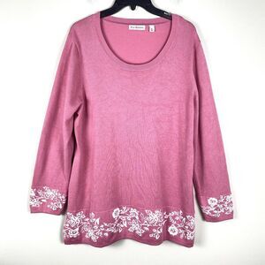 Kim Rogers XL Pullover Sweater Top Tunic Comfort Pink Modern Spring